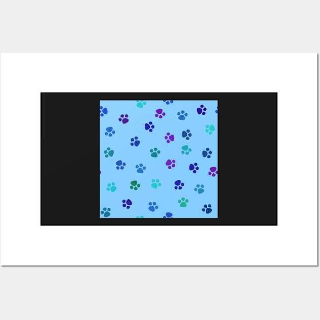 Blue Multicolor Paws Wall Art by ontheoutside